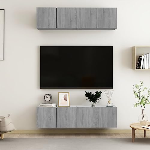 Pangshiyuan 4-Piece Wall-Mounted TV Cabinet Set, Engineered Wood, Modern Design, Storage Console, Media Shelf, Sonoma Gray, 60 x 30 x 30cm Pangshiyuan 4-Piece Wall-Mounted TV Cabinet Set, Engineered Wood, Modern Design, Storage Console, Media Shelf, Sonoma Gray, 60 x 30 x 30cm von Pangshiyuan