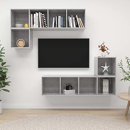 Pangshiyuan 4-Piece Wall-Mounted TV Stand Set with Engineered Wood, Concrete Gray, Spacious Storage, for Living Room or Bedroom, 37x37x37cm, 37x37x142.5cm Pangshiyuan 4-Piece Wall-Mounted TV Stand Set with Engineered Wood, Concrete Gray, Spacious Storage, for Living Room or Bedroom, 37x37x37cm, 37x37x142.5cm von Pangshiyuan