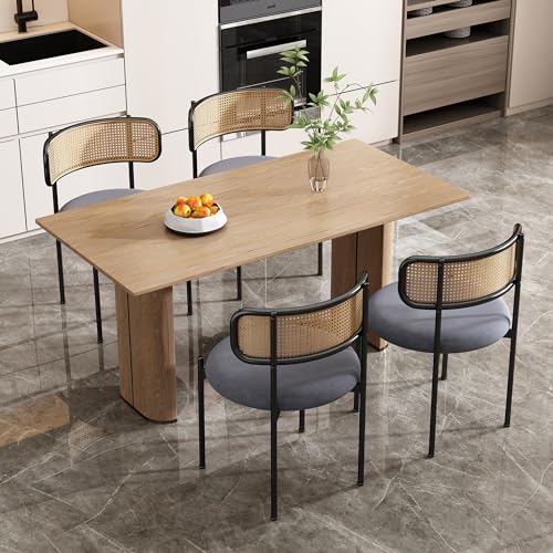 Pangshiyuan 4er Set Samt Esszimmerstühle mit Rattan Rückenlehne, Metallbeine, Ergonomisches Design, Komfortabel für Wohnzimmer, Schlafzimmer, Graue Farbe von Pangshiyuan