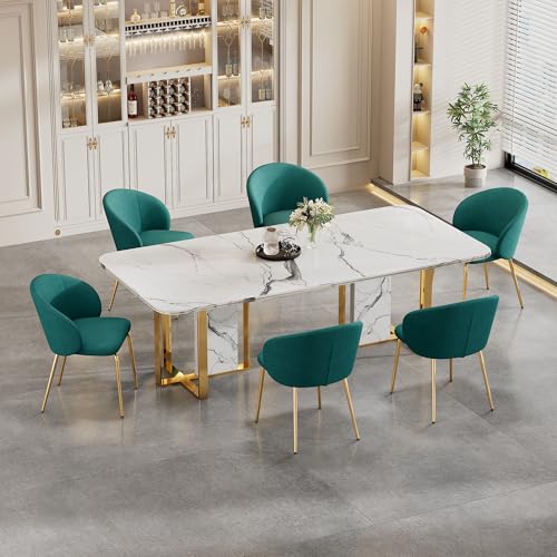 Pangshiyuan 6 Esszimmerstühle Modern mit Samtbezug, Bequeme Esszimmerstühle mit Armlehnen und Goldenen Metallbeinen, Stilvolle Stühle für Esszimmer, Küche und Wohnzimmer, Grün, 6er Set von Pangshiyuan
