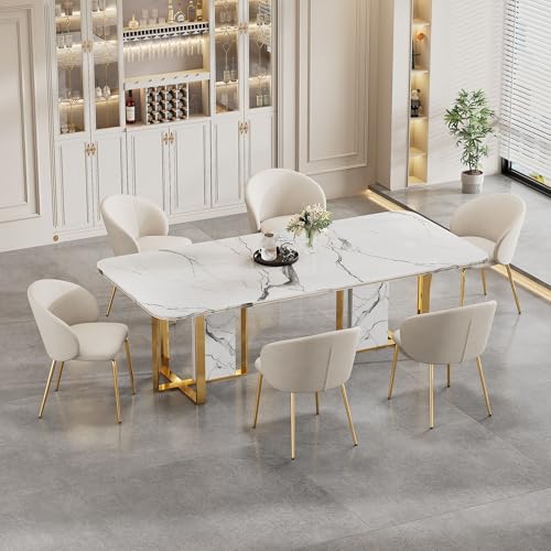 Pangshiyuan 6 Esszimmerstühle mit Samtbezug, Bequeme Stühle mit Armlehnen und Goldenen Metallbeinen, Stilvolle Stühle für Esszimmer und Küche, Beige, 6er Set Pangshiyuan 6 Esszimmerstühle mit Samtbezug, Bequeme Stühle mit Armlehnen und Goldenen Metallbeinen, Stilvolle Stühle für Esszimmer und Küche, Beige, 6er Set von Pangshiyuan