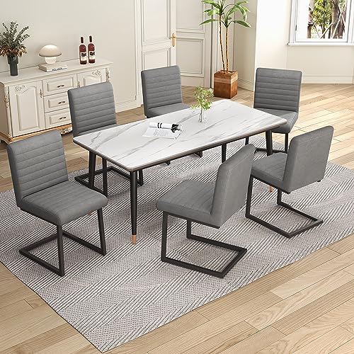 Pangshiyuan 6er Set Esszimmerstühle mit Kunstleder, Z-förmige Metallbeine, Ergonomisches Design, Moderner Lounge-Stuhl für Esszimmer, Büro und Schlafzimmer, Grau Pangshiyuan 6er Set Esszimmerstühle mit Kunstleder, Z-förmige Metallbeine, Ergonomisches Design, Moderner Lounge-Stuhl für Esszimmer, Büro und Schlafzimmer, Grau von Pangshiyuan