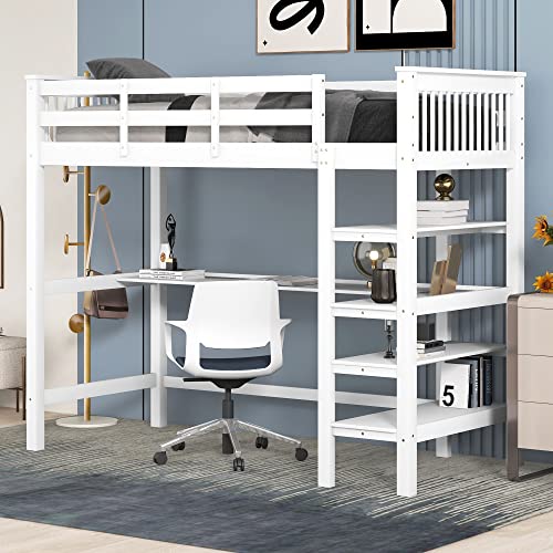Pangshiyuan 90 x 200 Kinderhochbett mit Ablagefächern und Unterbettschreibtisch, Weiß Pangshiyuan 90 x 200 Kinderhochbett mit Ablagefächern und Unterbettschreibtisch, Weiß von Pangshiyuan