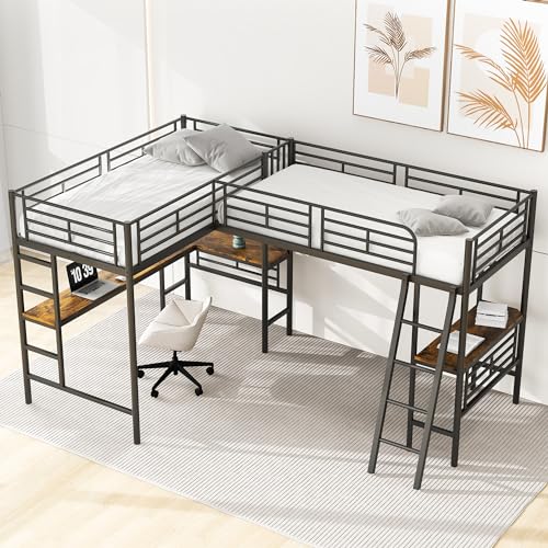 Pangshiyuan 90x200cm Hochbett mit Schreibtisch, Doppeltreppe, hohes Geländer, Metall+MDF, Schwarz Pangshiyuan 90x200cm Hochbett mit Schreibtisch, Doppeltreppe, hohes Geländer, Metall+MDF, Schwarz von Pangshiyuan