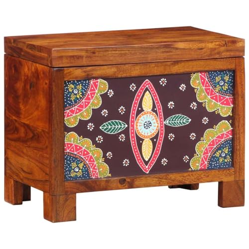 Pangshiyuan Aufbewahrungsbox aus Massivholz mit geometrischen Einlegearbeiten, Mehrfarbiges Boho-Design, Stauraum für Wohnzimmer, Flur oder Partybuffet, Akazie Holz, 50W x 30D x 40H cm von Pangshiyuan