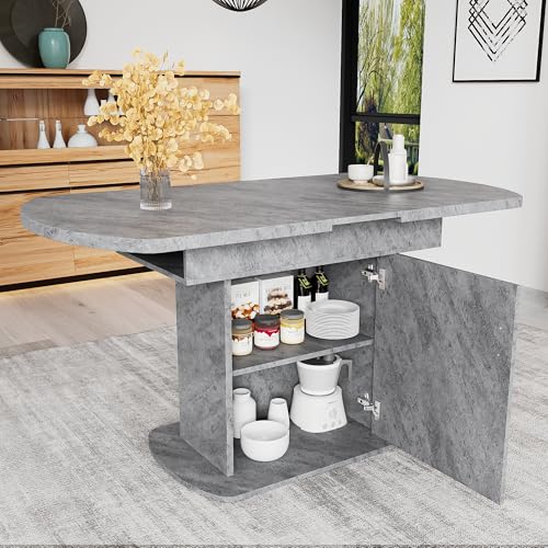 Pangshiyuan Ausziehbarer ovaler Esstisch mit Stauraum, L110/130B70H75cm, Moderner multifunktionaler Tisch, Platzsparend, Betonoptik, mit Silbernem Griff, für Wohnzimmer, Esszimmer, Büro Pangshiyuan Ausziehbarer ovaler Esstisch mit Stauraum, L110/130B70H75cm, Moderner multifunktionaler Tisch, Platzsparend, Betonoptik, mit Silbernem Griff, für Wohnzimmer, Esszimmer, Büro von Pangshiyuan