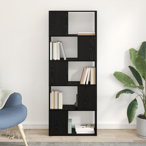 Pangshiyuan Bücherregal aus Schwarzer Eiche Holzwerkstoff, 8 offene Fächer, Matte Oberfläche, 60 x 24 x 155cm, für Wohnzimmer von Pangshiyuan