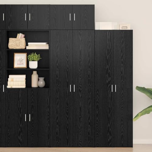Pangshiyuan Buffetschrank aus Holzwerkstoff in schwarzer Eiche, rustikaler Küchen- und Esszimmer-Schrank mit 4 Türen, großer Stauraum, 70W x 42.5D x 225H cm von Pangshiyuan