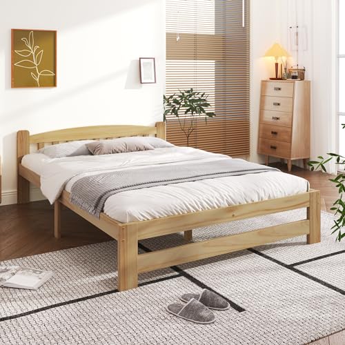 Pangshiyuan Doppelbett with Solid Wood Frame, MDF Headboard, Sturdy Center Support, Color-Blocking Design, White + Natural, 140x200 cm Pangshiyuan Doppelbett with Solid Wood Frame, MDF Headboard, Sturdy Center Support, Color-Blocking Design, White + Natural, 140x200 cm von Pangshiyuan