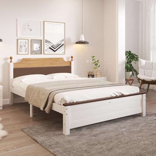 Pangshiyuan Doppelbett with Solid Wood Frame, MDF Headboard with Color-Blocking Design, Sturdy Center Leg, White, 140x200 cm, Youth Bed, Elegant Bedroom Furniture Pangshiyuan Doppelbett with Solid Wood Frame, MDF Headboard with Color-Blocking Design, Sturdy Center Leg, White, 140x200 cm, Youth Bed, Elegant Bedroom Furniture von Pangshiyuan