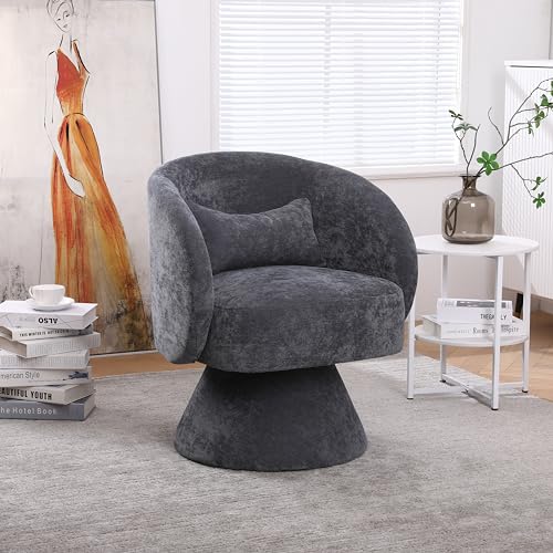 Pangshiyuan Drehbarer Loungesessel mit Polyblend Stoff, gepolstertem Sitz, 360° Funktion, Relaxstuhl mit ergonomischer Rückenlehne für Wohnzimmer Schlafzimmer Büro Kinderzimmer, Grau, 61.5x65x78 cm von Pangshiyuan