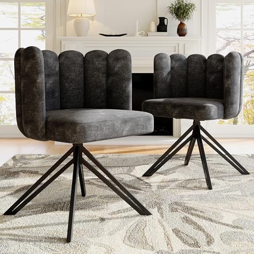 Pangshiyuan Drehstuhl Set mit 360° Drehfunktion, Ergonomischer Esszimmerstuhl mit Armlehnen,Metallbeine, Petal-Rückenlehne, Moderne Stühle für Wohnzimmer und Esszimmer, Grau, 49x48x76.5cm (Set von 2) von Pangshiyuan