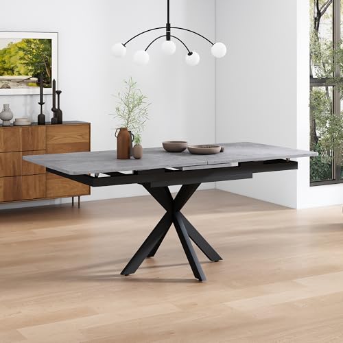 Pangshiyuan Erweiterbarer Esstisch, Automatisch Ausziehbarer Tisch, Rechteckiger Tisch mit Kreuzbein-Design, MDF, Zementmuster, L150/180 x B70 x H76 cm, Schwarz und Grau Pangshiyuan Erweiterbarer Esstisch, Automatisch Ausziehbarer Tisch, Rechteckiger Tisch mit Kreuzbein-Design, MDF, Zementmuster, L150/180 x B70 x H76 cm, Schwarz und Grau von Pangshiyuan