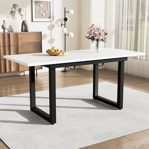Pangshiyuan Erweiterbarer Esstisch mit 4 Metallbeinen, Rechteckiger Tisch aus MDF mit Eisenrahmen, Dehnbar, Platzsparender Esstisch für Esszimmer und Küche, Weiß und Schwarz, L140/180 x B80 x H75 Pangshiyuan Erweiterbarer Esstisch mit 4 Metallbeinen, Rechteckiger Tisch aus MDF mit Eisenrahmen, Dehnbar, Platzsparender Esstisch für Esszimmer und Küche, Weiß und Schwarz, L140/180 x B80 x H75 von Pangshiyuan