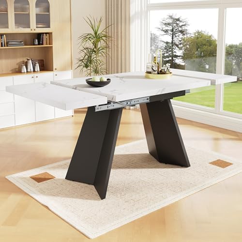 Pangshiyuan Esstisch Teleskoptisch (99-159×74cm), Ausziehbarer Küchentisch mit breiter Arbeitsfläche, Flexibles Design für Homeoffice und Wohnzimmer, Weiße Tischplatte mit flachen Tischbeinen von Pangshiyuan