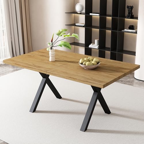 Pangshiyuan Esstisch mit Kreuzbeinen aus Schmiedeeisen, Rechteckiger Tisch, MDF Tischplatte, Modernes Design, Eiche und Schwarz, L140xB80xH76cm Pangshiyuan Esstisch mit Kreuzbeinen aus Schmiedeeisen, Rechteckiger Tisch, MDF Tischplatte, Modernes Design, Eiche und Schwarz, L140xB80xH76cm von Pangshiyuan