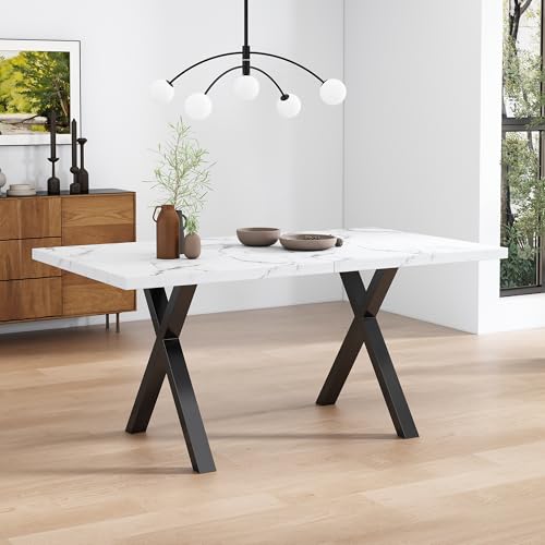 Pangshiyuan Esstisch mit Schmiedeeisen, Kreuzbeinen, MDF Tischplatte, Marmorstruktur, Moderner Esstisch oder Couchtisch, L140xB80xH76cm, Weiß Pangshiyuan Esstisch mit Schmiedeeisen, Kreuzbeinen, MDF Tischplatte, Marmorstruktur, Moderner Esstisch oder Couchtisch, L140xB80xH76cm, Weiß von Pangshiyuan