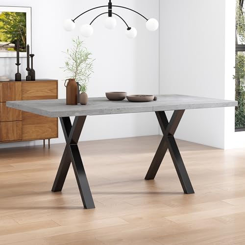 Pangshiyuan Esstisch mit Schmiedeeisen, Kreuzbeinen, rechteckig, MDF Tischplatte mit Betonoptik, L140xB80xH76cm, Schwarz und Grau Pangshiyuan Esstisch mit Schmiedeeisen, Kreuzbeinen, rechteckig, MDF Tischplatte mit Betonoptik, L140xB80xH76cm, Schwarz und Grau von Pangshiyuan