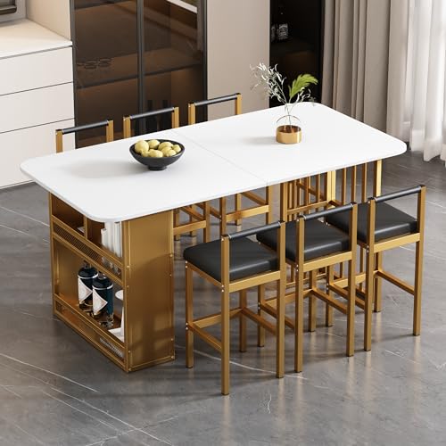 Pangshiyuan Esszimmerstühle, Set mit 6 Stühlen, Moderne Loungestühle, PU-Leder, Schwarz und Gold, stabile Metallfüße, für Esszimmer und Wohnzimmer von Pangshiyuan