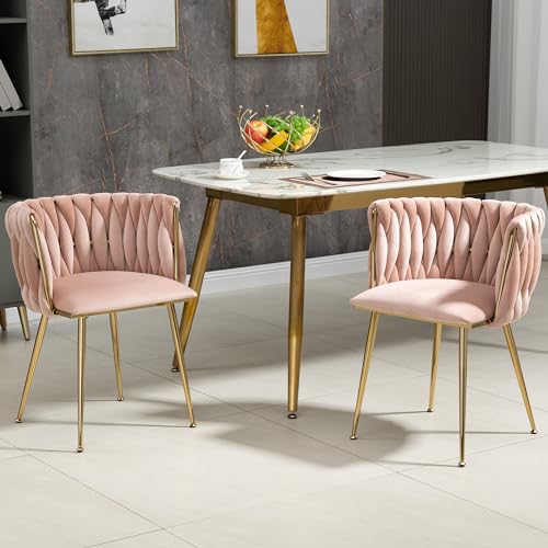 Pangshiyuan Esszimmerstühle 2er Set, Samtstühle rosa mit gepolsterter Rückenlehne, goldene Metallbeine, modernes Design mit Weboptik, gepolsterte Küchenstühle für Esszimmer & Wohnzimmer Pangshiyuan Esszimmerstühle 2er Set, Samtstühle rosa mit gepolsterter Rückenlehne, goldene Metallbeine, modernes Design mit Weboptik, gepolsterte Küchenstühle für Esszimmer & Wohnzimmer von Pangshiyuan