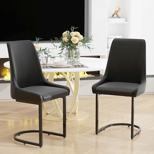 Pangshiyuan Esszimmerstühle 2er Set aus PU-Leder, Moderne Küchenstühle mit hoher Rückenlehne, Freischwinger Design, ergonomische Esstischstühle für Esszimmer, Wohnzimmer, Schwarz, 49.5x55x92cm Pangshiyuan Esszimmerstühle 2er Set aus PU-Leder, Moderne Küchenstühle mit hoher Rückenlehne, Freischwinger Design, ergonomische Esstischstühle für Esszimmer, Wohnzimmer, Schwarz, 49.5x55x92cm von Pangshiyuan
