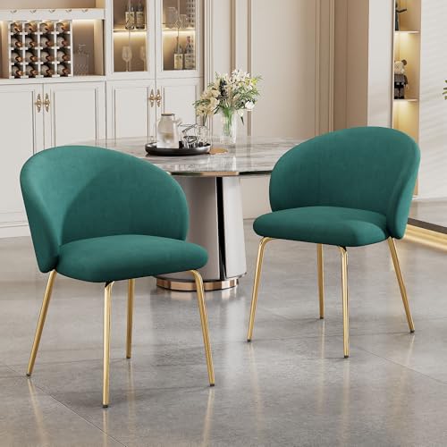 Pangshiyuan Esszimmerstühle 2er Set mit Samtbezug, Elegante Stühle mit Armlehnen und Goldenen Metallbeinen, Stilvolle Stühle für Esszimmer und Wohnzimmer, Grün von Pangshiyuan