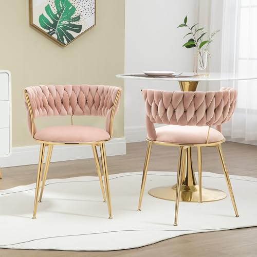 Pangshiyuan Esszimmerstühle 2er Set rosa, gepolsterte Samtstühle mit Armlehnen & hohlem Rücken, modernes Design mit fingerförmiger Rückenlehne, goldene Metallbeine, für Wohnzimmer & Schminktisch Pangshiyuan Esszimmerstühle 2er Set rosa, gepolsterte Samtstühle mit Armlehnen & hohlem Rücken, modernes Design mit fingerförmiger Rückenlehne, goldene Metallbeine, für Wohnzimmer & Schminktisch von Pangshiyuan