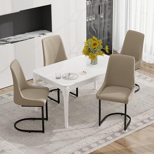 Pangshiyuan Esszimmerstühle 4er Set aus PU-Leder, Moderne Küchenstühle mit hoher Rückenlehne, ergonomische Freischwinger Stühle für Esszimmer, Wohnzimmer, Khaki, 49.5x55x92cm von Pangshiyuan