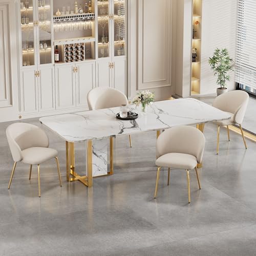 Pangshiyuan Esszimmerstühle 4er Set mit Samtbezug, Elegante Stühle mit Armlehnen und Goldenen Metallbeinen, Stilvolle Esszimmerstühle für Küche und Wohnzimmer, Beige Pangshiyuan Esszimmerstühle 4er Set mit Samtbezug, Elegante Stühle mit Armlehnen und Goldenen Metallbeinen, Stilvolle Esszimmerstühle für Küche und Wohnzimmer, Beige von Pangshiyuan