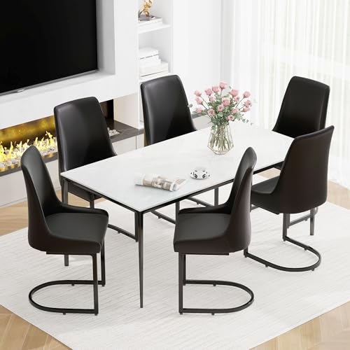 Pangshiyuan Esszimmerstühle 6er Set aus PU-Leder, Moderne Küchenstühle mit hoher Rückenlehne, ergonomische Freischwinger Stühle für Esszimmer, Wohnzimmer, Schwarz, 49.5x55x92cm Pangshiyuan Esszimmerstühle 6er Set aus PU-Leder, Moderne Küchenstühle mit hoher Rückenlehne, ergonomische Freischwinger Stühle für Esszimmer, Wohnzimmer, Schwarz, 49.5x55x92cm von Pangshiyuan