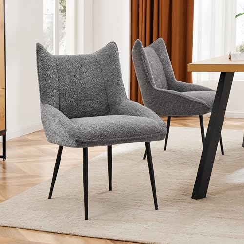 Pangshiyuan Esszimmerstühle Set (2 St), Loungesessel mit Armlehnen, Teddy Samt, Dickes Sitzkissen, Ergonomisches Design, Grau, für Esszimmer und Wohnzimmer von Pangshiyuan