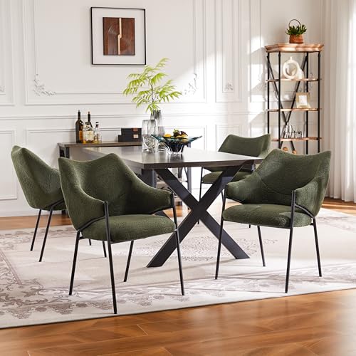 Pangshiyuan Esszimmerstühle Set (4 St), Loungesessel mit Armlehnen, Lamm Plüsch Stoff, Dickes Sitzkissen, Ergonomisches Design, Grün, für Esszimmer und Wohnzimmer von Pangshiyuan