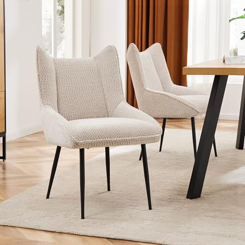 Pangshiyuan Esszimmerstühle Set (4 St), Loungesessel mit Armlehnen, Teddy Samt, Dickes Sitzkissen, Ergonomisches Design, Beige, für Esszimmer und Wohnzimmer von Pangshiyuan