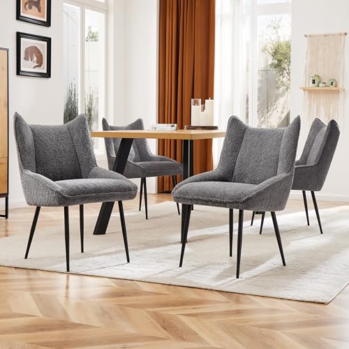 Pangshiyuan Esszimmerstühle Set (4 St), Loungesessel mit Armlehnen, Teddy Samt, Dickes Sitzkissen, Ergonomisches Design, Grau, für Esszimmer und Wohnzimmer von Pangshiyuan