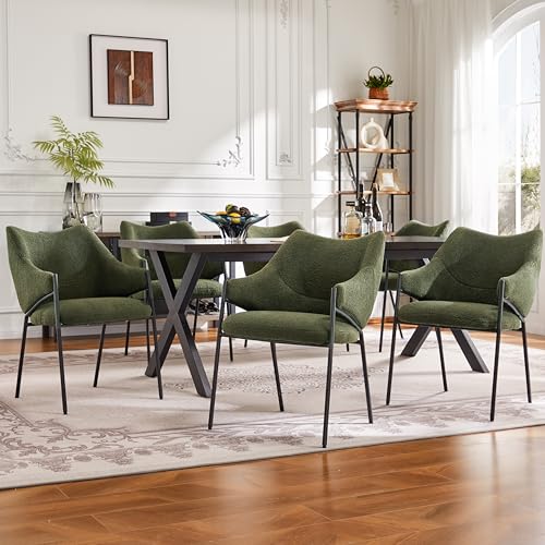 Pangshiyuan Esszimmerstühle Set (6 St), Loungesessel mit Armlehnen, Lamm Plüsch Stoff, Dickes Sitzkissen, Ergonomisches Design, Grün, für Esszimmer und Wohnzimmer von Pangshiyuan