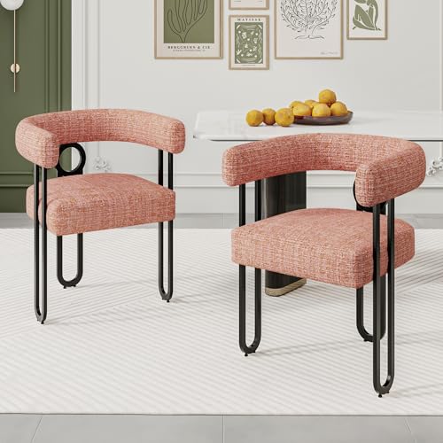 Pangshiyuan Esszimmerstuhl 2er Set mit Chenillebezug, runde Rückenlehne, bequem gepolstert, Metallbeine, Küchenstuhl, für Esszimmer Wohnzimmer, Rosa, 60x51x72cm von Pangshiyuan