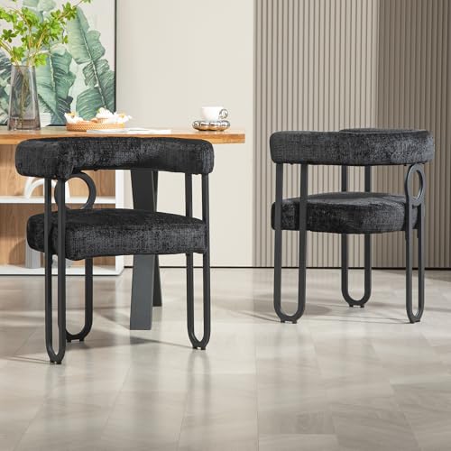 Pangshiyuan Esszimmerstuhl 2er Set mit Chenillebezug, runde Rückenlehne, ergonomisch gepolstert, Küchenstuhl modern, Wohnzimmerstuhl, Schwarz, 60x51x72cm Pangshiyuan Esszimmerstuhl 2er Set mit Chenillebezug, runde Rückenlehne, ergonomisch gepolstert, Küchenstuhl modern, Wohnzimmerstuhl, Schwarz, 60x51x72cm von Pangshiyuan