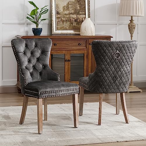 Pangshiyuan Esszimmerstuhl 2er Set mit Samtbezug, Polsterstuhl mit Nagelkopfverzierungen, Massivholzbeine, Türklopfer-Design, Ergonomisch, Grau, Ideal für Esszimmer und Wohnzimmer Pangshiyuan Esszimmerstuhl 2er Set mit Samtbezug, Polsterstuhl mit Nagelkopfverzierungen, Massivholzbeine, Türklopfer-Design, Ergonomisch, Grau, Ideal für Esszimmer und Wohnzimmer von Pangshiyuan