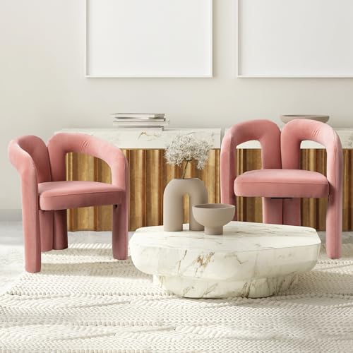 Pangshiyuan Esszimmerstuhl 2er Set mit Samtbezug, geschwungene Rückenlehne, gepolstert, Lounge Freizeitstuhl, Wohnzimmer Küchenstuhl, Rosa, 64x50.5x71cm Pangshiyuan Esszimmerstuhl 2er Set mit Samtbezug, geschwungene Rückenlehne, gepolstert, Lounge Freizeitstuhl, Wohnzimmer Küchenstuhl, Rosa, 64x50.5x71cm von Pangshiyuan