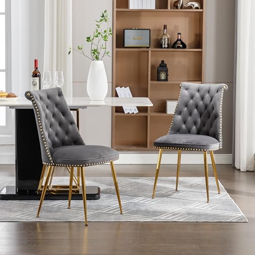 Pangshiyuan Esszimmerstuhl 2er Set mit Samtbezug, hohe Rückenlehne, ergonomisch gepolstert, goldene Metallbeine, Wohnzimmer Küchenstuhl, Grau, 43.9x62x87.5cm Pangshiyuan Esszimmerstuhl 2er Set mit Samtbezug, hohe Rückenlehne, ergonomisch gepolstert, goldene Metallbeine, Wohnzimmer Küchenstuhl, Grau, 43.9x62x87.5cm von Pangshiyuan