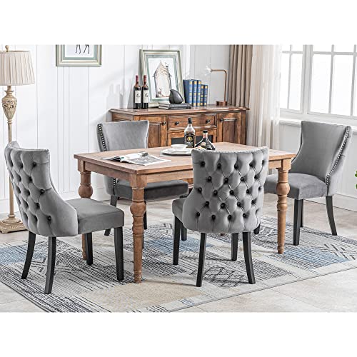 Pangshiyuan Esszimmerstuhl 4er Set mit Samtbezug, Knopfsteppung, Massivholzbeine, Ergonomisch, Komfortabel, Modern, Grau von Pangshiyuan