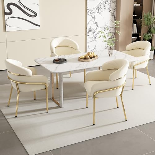 Pangshiyuan Esszimmerstuhl 4er Set mit Samtbezug, Vier Metallbeine, Vielseitig einsetzbar, Modernes Design, Beige, Ideal für Wohnzimmer, Schlafzimmer oder Esszimmer von Pangshiyuan