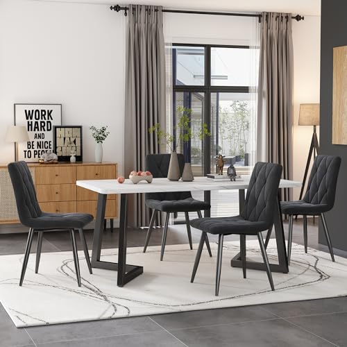 Pangshiyuan Esszimmerstuhl Set (4 St), Samt Polsterstuhl mit Metallbeinen, Rückenlehne und Armlehnen, Verstellbare Füße, Zeitloses Fischgrätenmuster, Grauer Küchenstuhl, Modernes Design für Esszimmer von Pangshiyuan