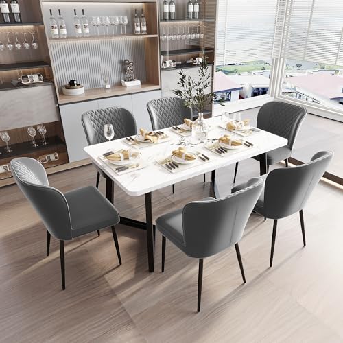 Pangshiyuan Esszimmerstuhl Set (6 St), Dunkelgrau, Samtbezug Polsterstuhl mit Rückenlehne, Metallgestell, Ergonomisch, Stuhl für Esszimmer, Küche, Wohnzimmer, 47x43x86cm von Pangshiyuan