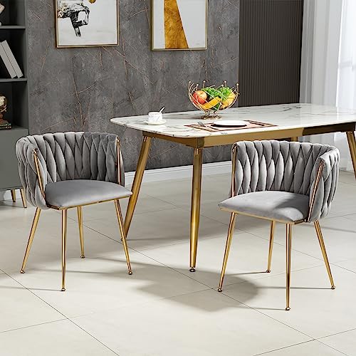 Pangshiyuan Esszimmerstuhl-Set 2er mit Samtbezug, handgewebter Rückenlehne, gepolsterter Sitzfläche, goldenen Metallbeinen, für Esszimmer Wohnzimmer Schlafzimmer, Grau, 54x52x72cm Pangshiyuan Esszimmerstuhl-Set 2er mit Samtbezug, handgewebter Rückenlehne, gepolsterter Sitzfläche, goldenen Metallbeinen, für Esszimmer Wohnzimmer Schlafzimmer, Grau, 54x52x72cm von Pangshiyuan