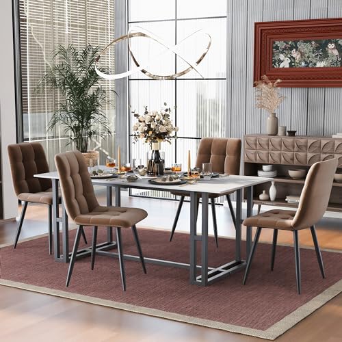 Pangshiyuan Esszimmerstuhl Set mit 4 Stühlen, Samt Polsterstuhl mit Metallbeinen, Ergonomische Rückenlehne, Elegant für Esszimmer & Küche, Braun Pangshiyuan Esszimmerstuhl Set mit 4 Stühlen, Samt Polsterstuhl mit Metallbeinen, Ergonomische Rückenlehne, Elegant für Esszimmer & Küche, Braun von Pangshiyuan