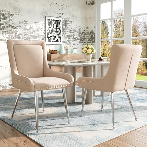 Pangshiyuan Esszimmerstuhl mit Samtbezug, Ergonomisches Design, Verstellbare Beine, Silberne Eisenbeine, 2 Stück, Beige, Modern für Esszimmer und Schminkstuhl Pangshiyuan Esszimmerstuhl mit Samtbezug, Ergonomisches Design, Verstellbare Beine, Silberne Eisenbeine, 2 Stück, Beige, Modern für Esszimmer und Schminkstuhl von Pangshiyuan