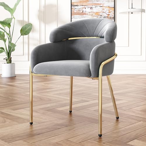 Pangshiyuan Esszimmerstuhl mit Samtbezug, Vier Metallbeine, ergonomisches Design, Lounge-Stuhl für Esszimmer, Wohnzimmer, Schlafzimmer, grau von Pangshiyuan