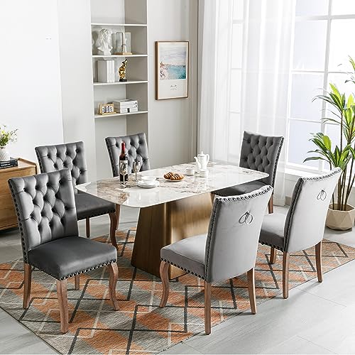 Pangshiyuan Esszimmerstuhl mit Samtpolster, Massivholzbeinen, Polsterstuhl mit Türklopfer und Nagelkopfbesatz, Ergonomisch, Moderne Sitzgelegenheit, 6 Stühle, Grau Pangshiyuan Esszimmerstuhl mit Samtpolster, Massivholzbeinen, Polsterstuhl mit Türklopfer und Nagelkopfbesatz, Ergonomisch, Moderne Sitzgelegenheit, 6 Stühle, Grau von Pangshiyuan