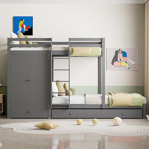 Pangshiyuan Etagenbett aus Massivholz 90x200 cm mit Ausziehbett, Stauraum mit Schubladen, Kleiderschrank und Ablagefach, multifunktionales Kinderbett, Grau Pangshiyuan Etagenbett aus Massivholz 90x200 cm mit Ausziehbett, Stauraum mit Schubladen, Kleiderschrank und Ablagefach, multifunktionales Kinderbett, Grau von Pangshiyuan